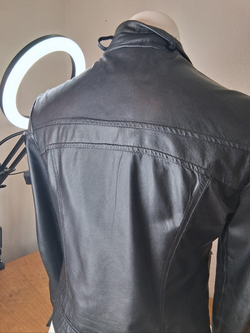 Bebe Black 100% Genuine Leather Moto Biker Jacket Silver Zippers Size M - Picture 6 of 11